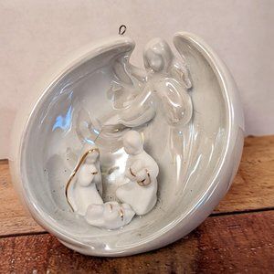 Fine Porcelain Nativity With Angel Christmas Ornament